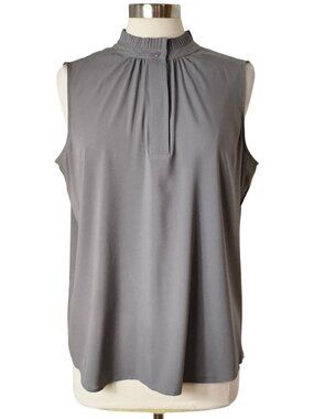 Calvin Klein Womens XL Sleeveless Blouse Gray Chiffon Pleated Mock Neck Elegant